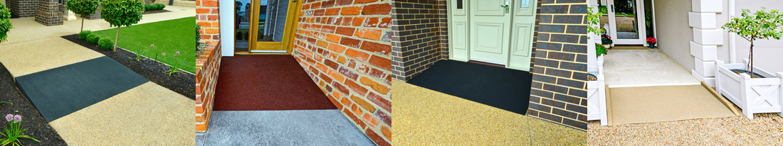 Recycled rubber threshold ramp at a doorway